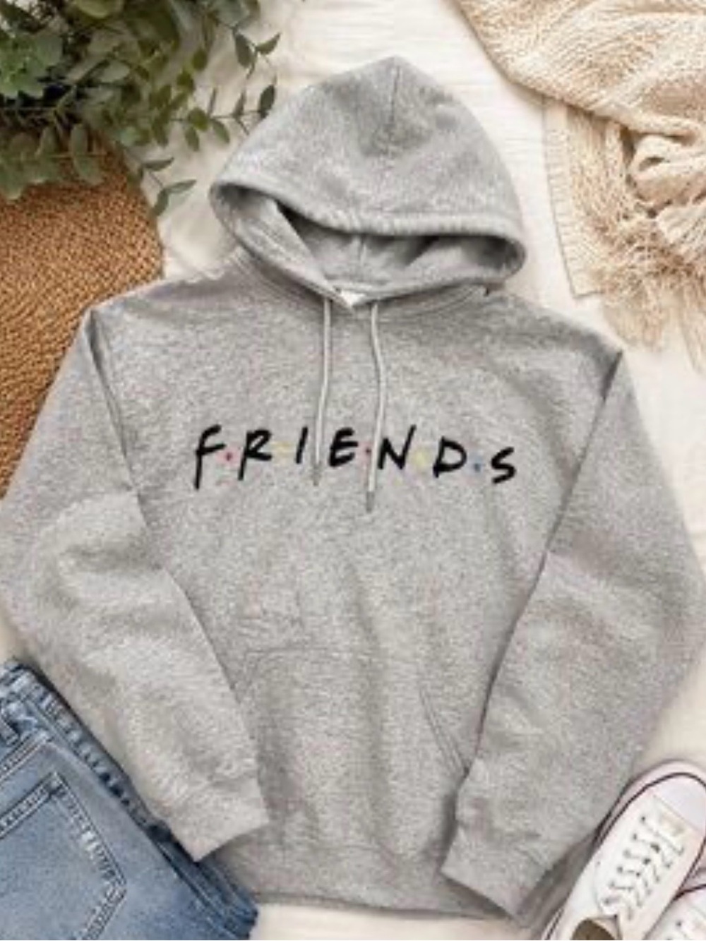 Gray "FRIENDS" Logo Hoodie - Casual Men's Pullover